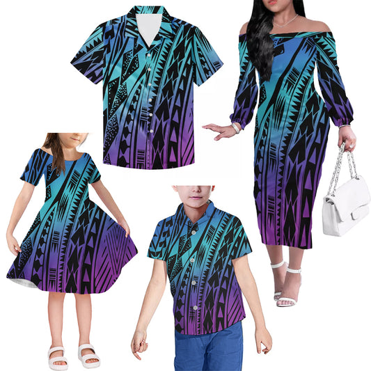 Polynesian Tribal Pattern Matching Outfit For Family Island Dress Hawaiian Shirt For Her Him Family Members