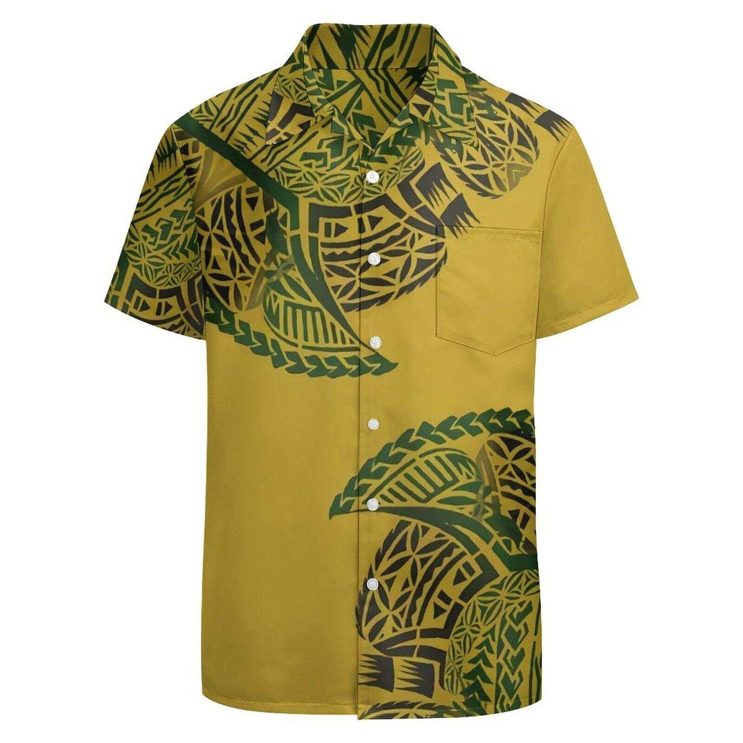 Polynesian Tribal Samoa Pattern Hawaiian Shirt Polynesian Island Yellow Hawaiian Shirt For Him