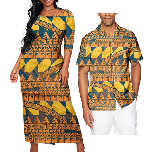 Polynesian Tribal Pattern Printed Colorful Clothing Set Samoan Print Polynesian Tribal Matching Couple Outfit For Him Her