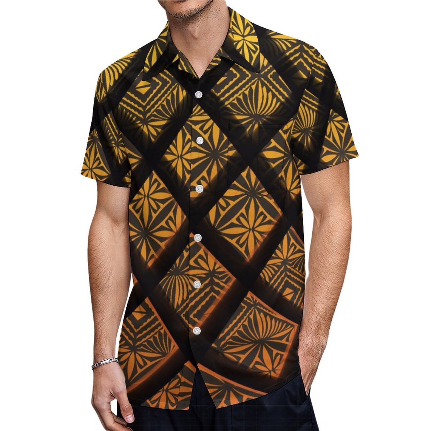 Samoa Polynesian Tribal Geometric Pattern Hawaiian Shirt Summer Island Short Sleeve Shirt For Him