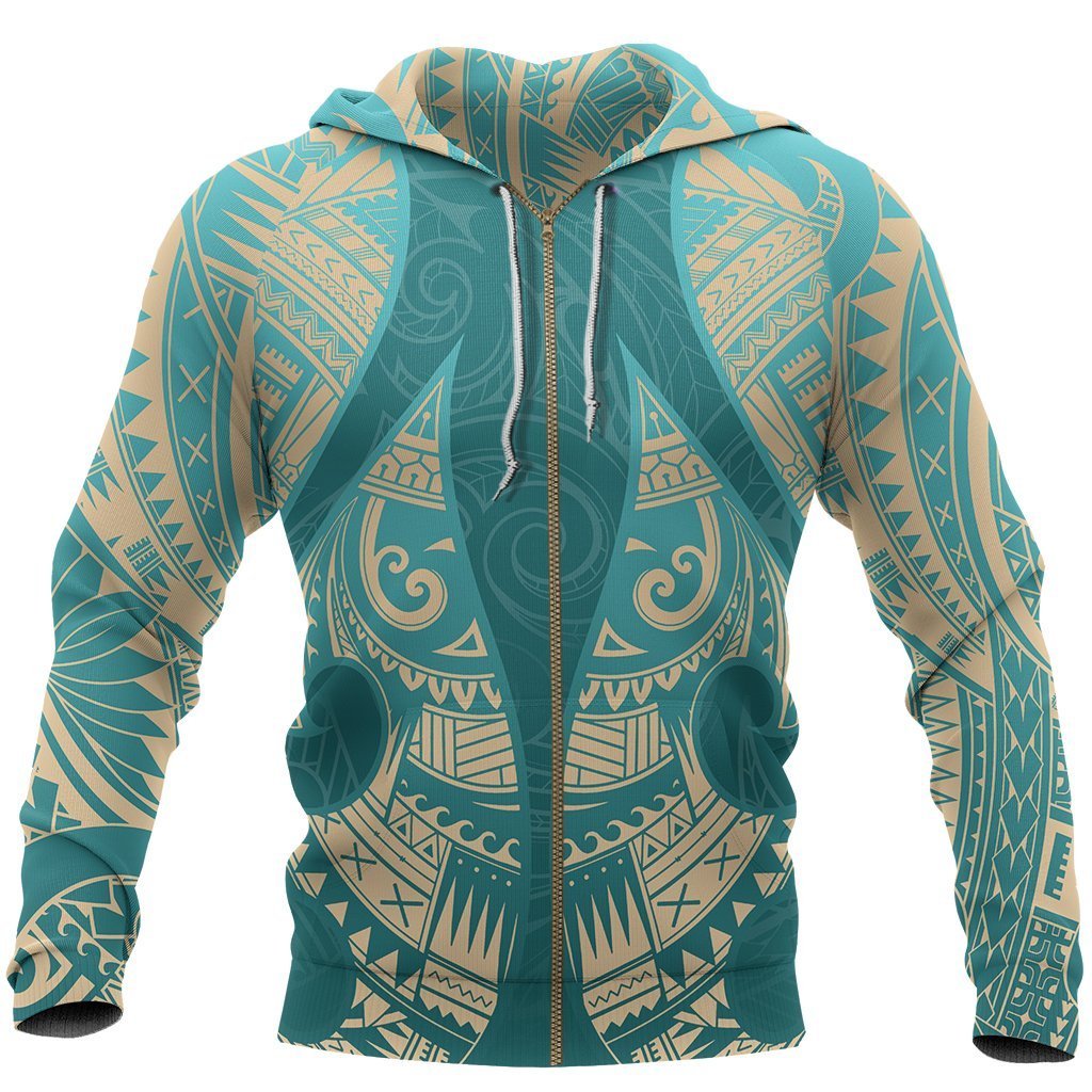 New Zealand Maori Zip Hoodie, Hei Matau Tattoo Full Zip Hoodie