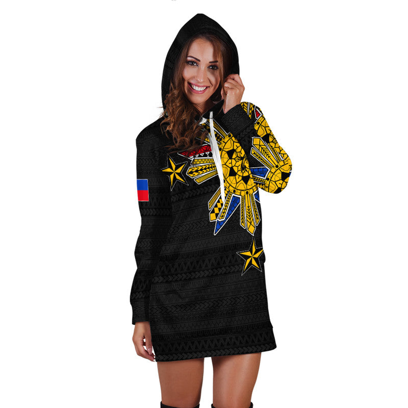 Filipino Hoodie Dress Tribal Black Style