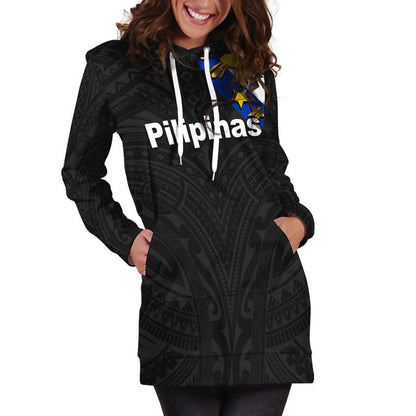 Pilipinas Hoodie Dress Simple Style Black
