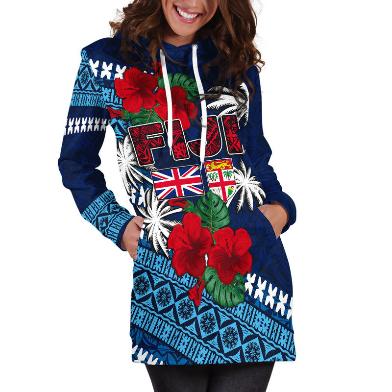 Fiji Patterns With Hibiscus Hoodie Dress