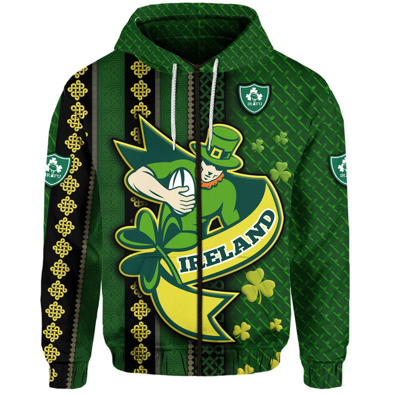 Custom Ireland Celtic Knot Rugby Hoodie Irish Gold and Green Pattern