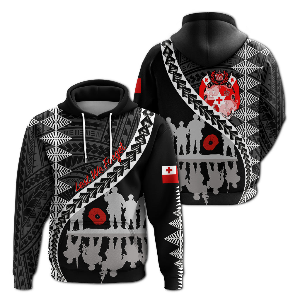 Tonga Anzac Day Black & White Hoodie Lest We Forget