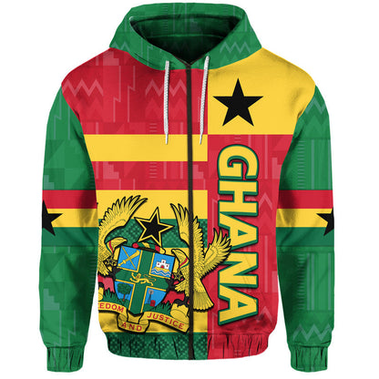 Custom Ghana Football Flag Color Mixed Kente Pattern Hoodie