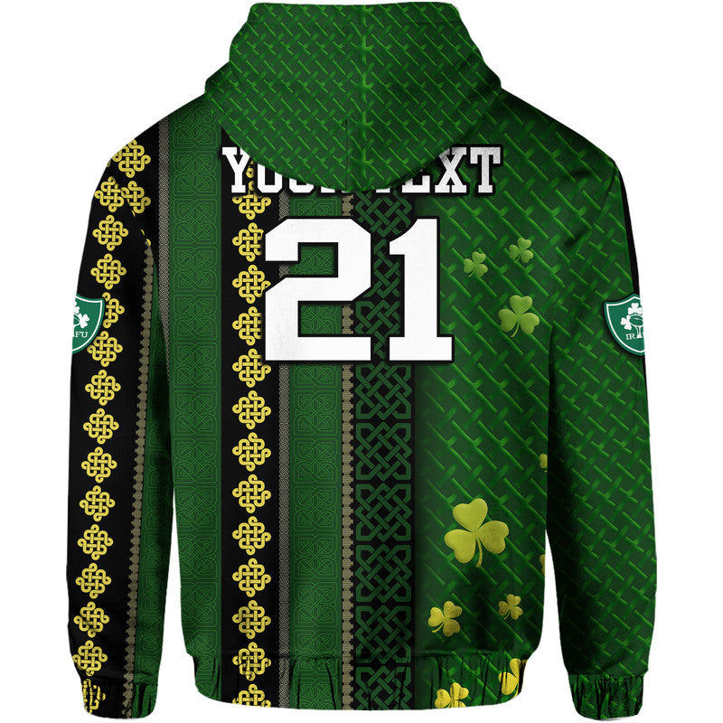 Custom Ireland Celtic Knot Rugby Hoodie Irish Gold and Green Pattern