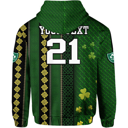 Custom Ireland Celtic Knot Rugby Hoodie Irish Gold and Green Pattern