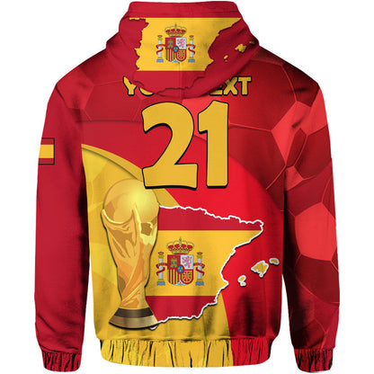 Custom Spain Football Champions Hoodie Spain Coat Of Arms And Trophy