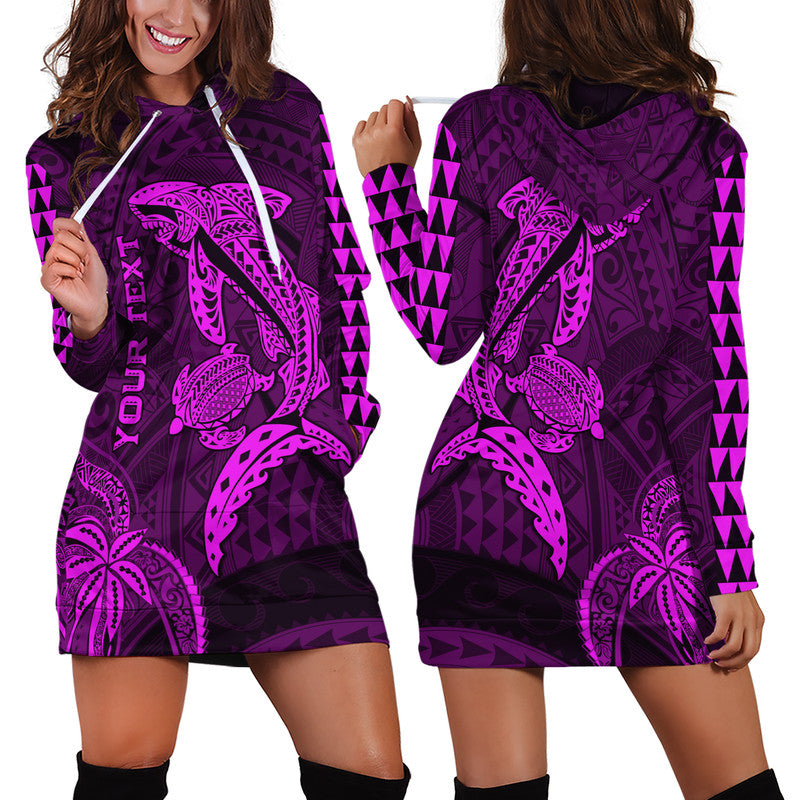 Custom Personalised Hawaii Hoodie Dress Shark and Turtle Mix Kakau Purple
