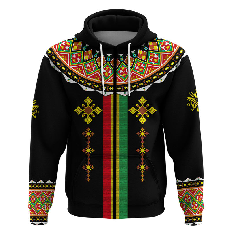 Custom Ethiopia Cross Hoodie Geometric Ethnic