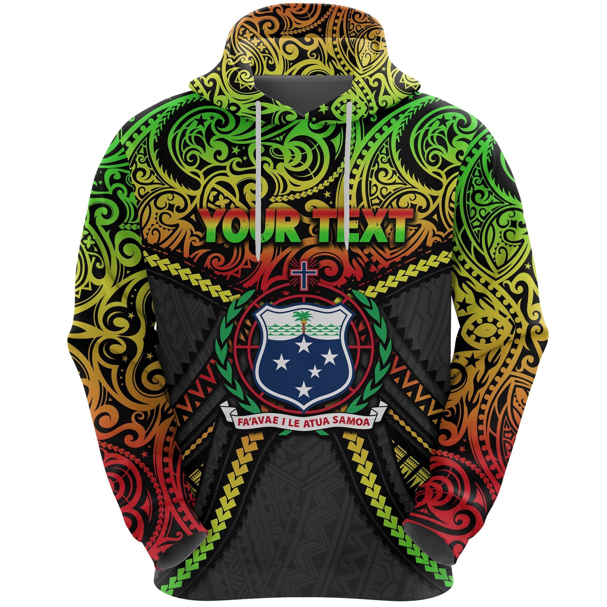 Custom Text Samoa Hoodie Polynesian Tattoo Seashore
