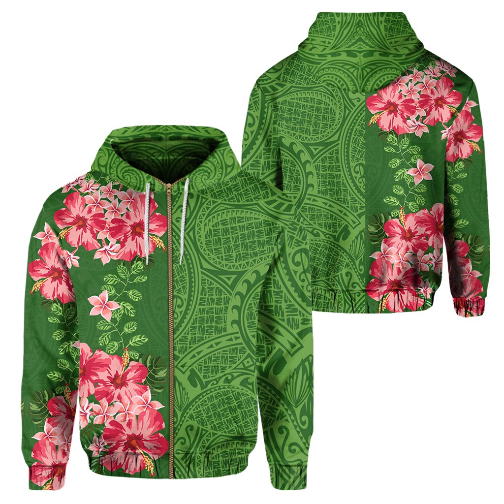 Hawaii Tropical Flower Polynesian Hawaiian Hoodie Zip Curtis Style