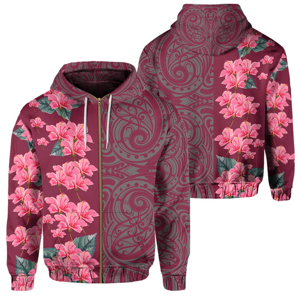 Hawaii Hibiscus Polynesian Hawaiian Hoodie Zip Curtis Style Pink