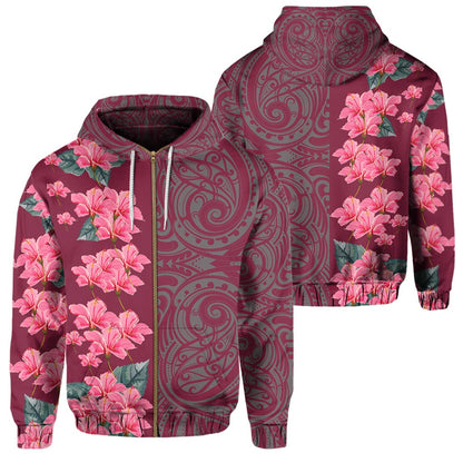 Hawaii Hibiscus Polynesian Hawaiian Hoodie Zip Curtis Style Pink