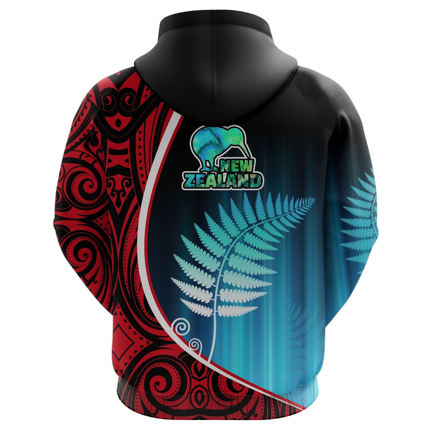 Aotearoa Rugby Black Maori Zip Hoodie Kiwi and Silver Fern New Zealand