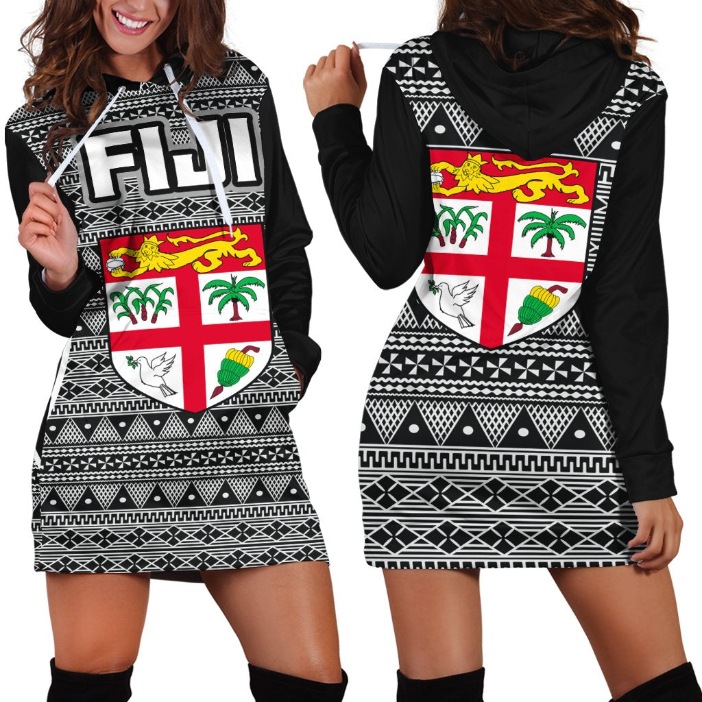 Fiji Hoodie Dress Tapa Pattern Sport Style