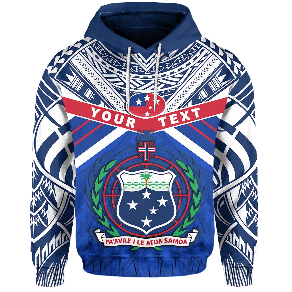 Custom Text Manu Samoa Hoodie Personalised Simple Coat Of Arms Rugby Samoa Blue Zip Up Hoodie