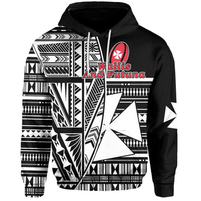 Custom Text  Wallis and Futuna Rugby Hoodie Polynesian Clever Black Custom Text and Number