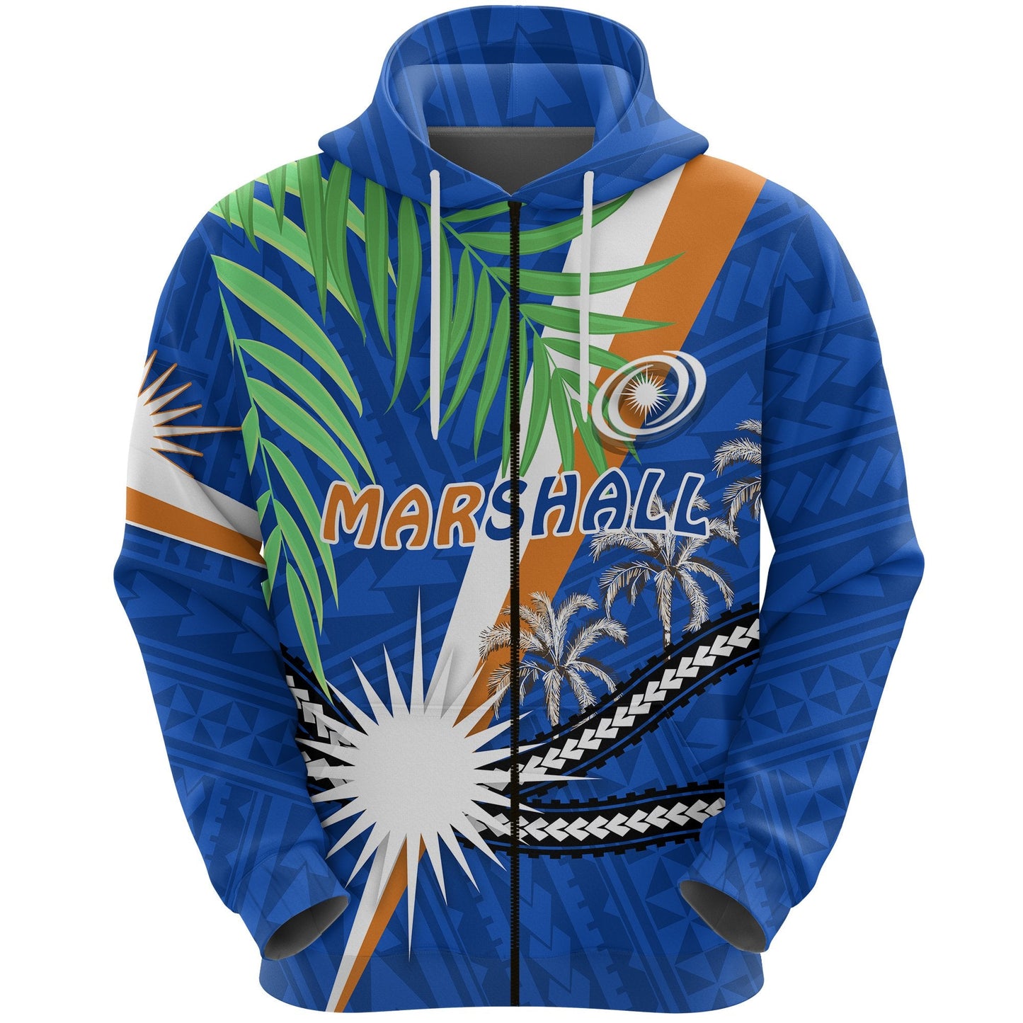 Marshall Islands Rugby Zip Hoodie Coconut Leaves