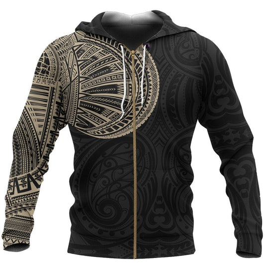 Samoa Tribal Zipper Hoodie Maori Tattoo Roman Reigns Zip Up Hoodie Gold