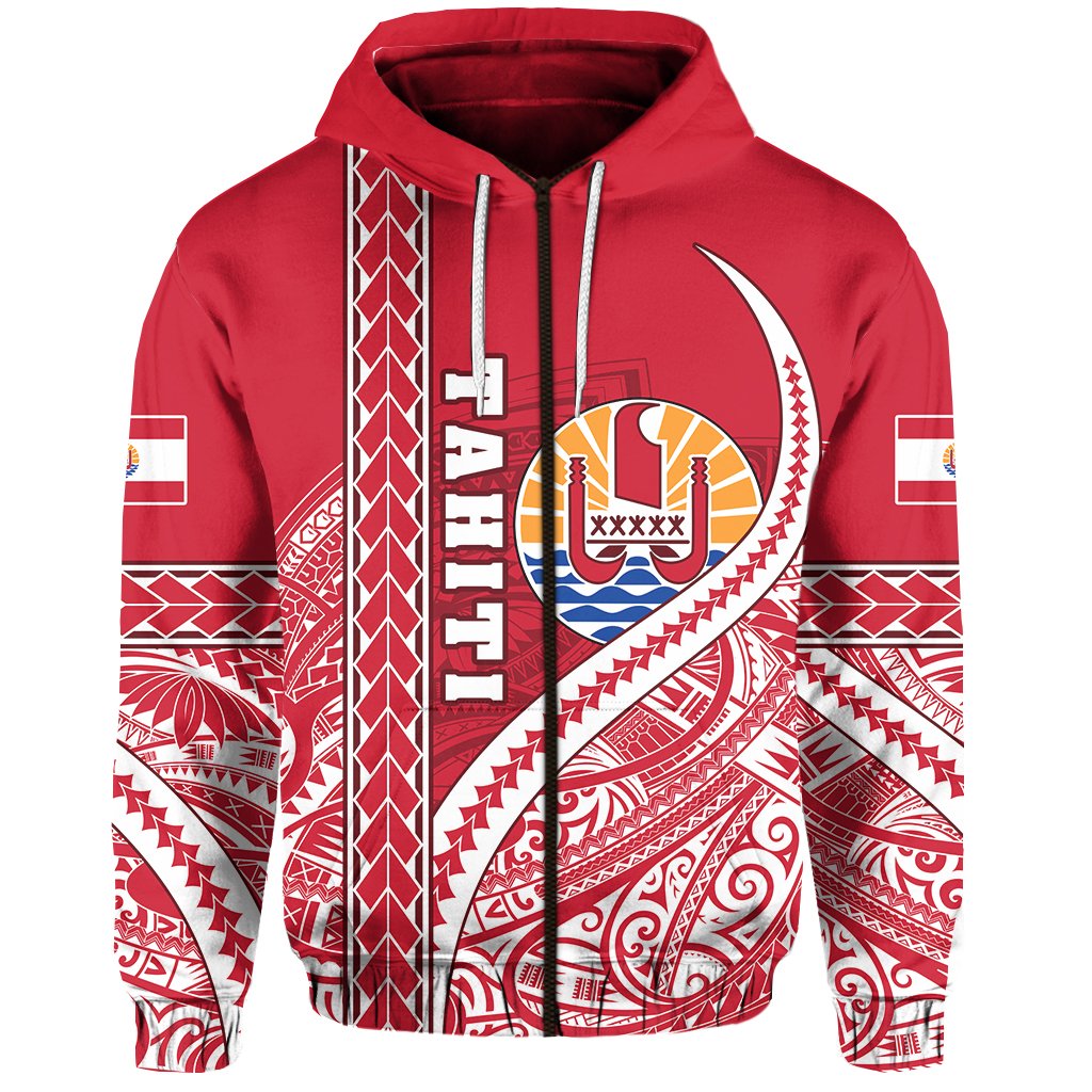 ( Personalised) Tahiti Rugby Zip Hoodie Marvelous Version Red Text and Number