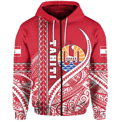 ( Personalised) Tahiti Rugby Zip Hoodie Marvelous Version Red Text and Number