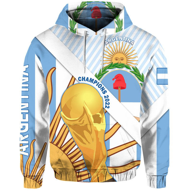 Custom Argentina Champions Football 2022 Hoodie La Albiceleste Sol de Mayo