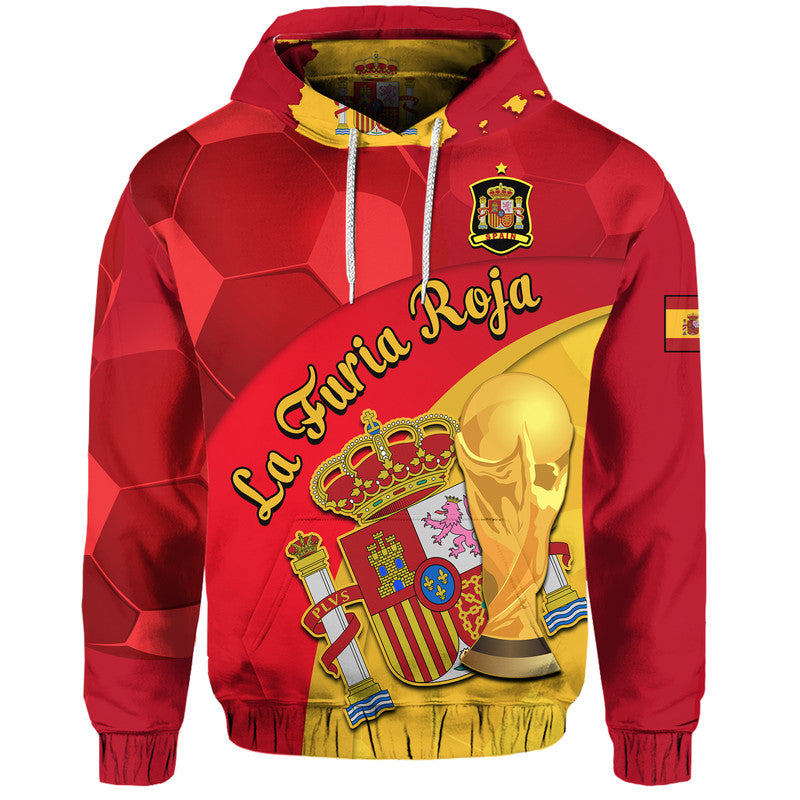 Spain Football Champions Hoodie Spain Coat Of Arms And Trophy