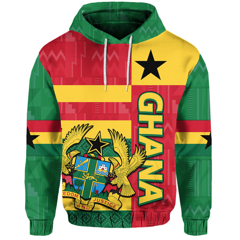 Ghana Football Flag Color Mixed Kente Pattern Hoodie