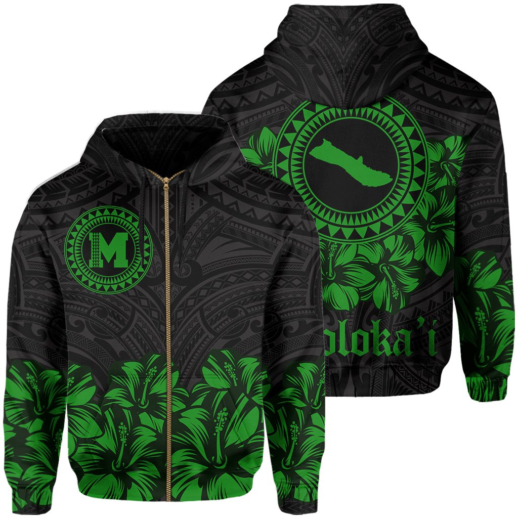 Molokai Map Hibiscus Polynesian Hoodie Zip Lithe Style AH