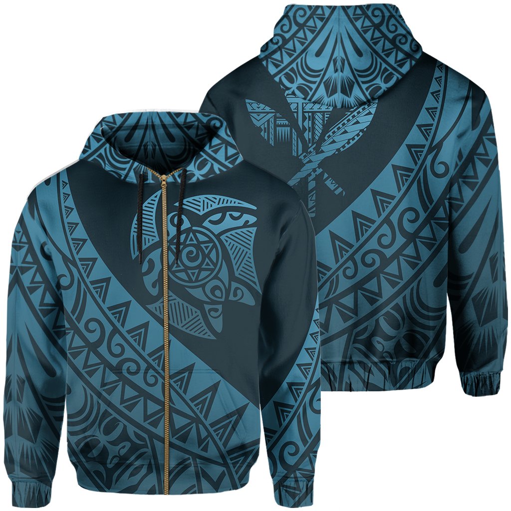 Hawaii Turtle Kanaka Polynesian Hoodie Zip Sky Style AH