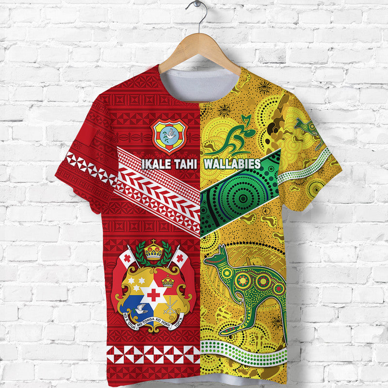Tonga Ikale Tahi Ngatu And Australia Wallabies Aboriginal T Shirt Rugby Together