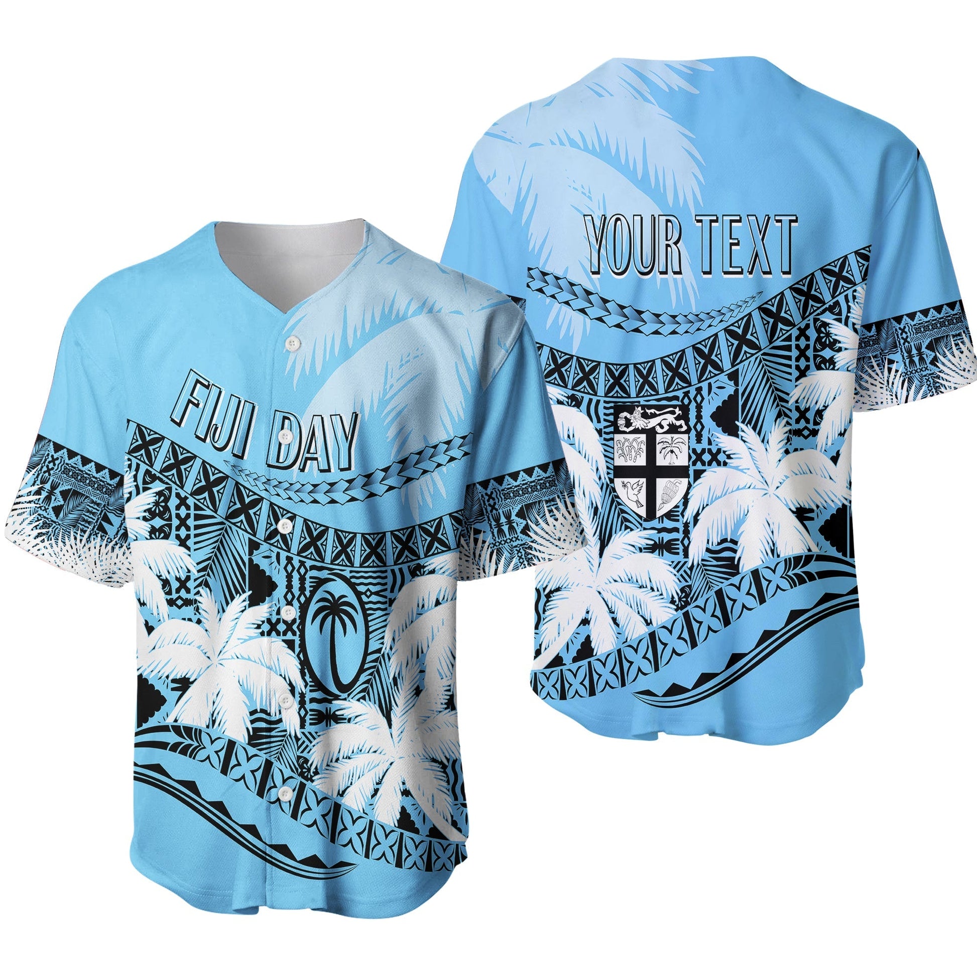 Personalised Fiji Day Baseball Jersey Flying Fijians Masi Kesa Style Turquoise