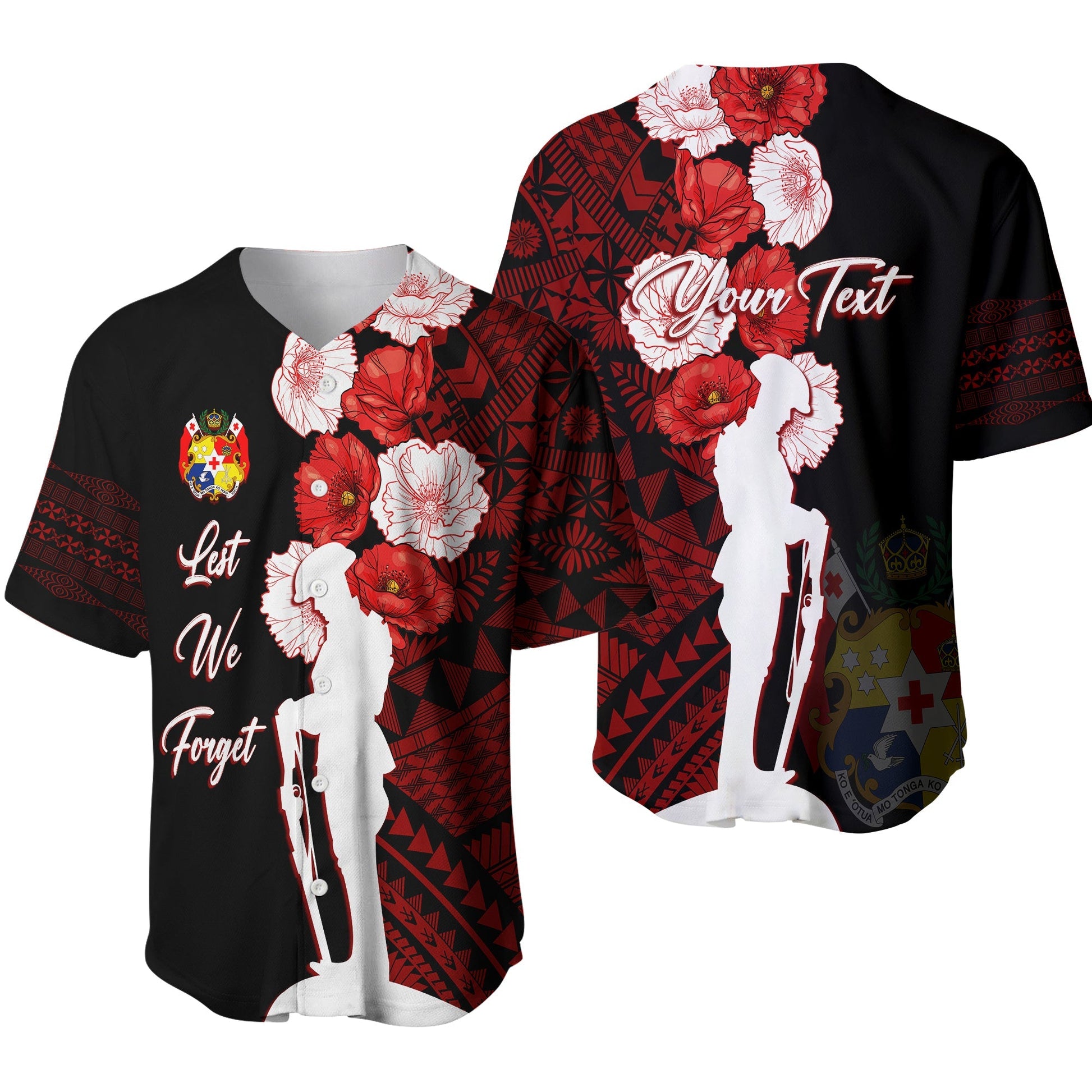 Tonga Baseball Jersey Anzac Day Lest We Forget