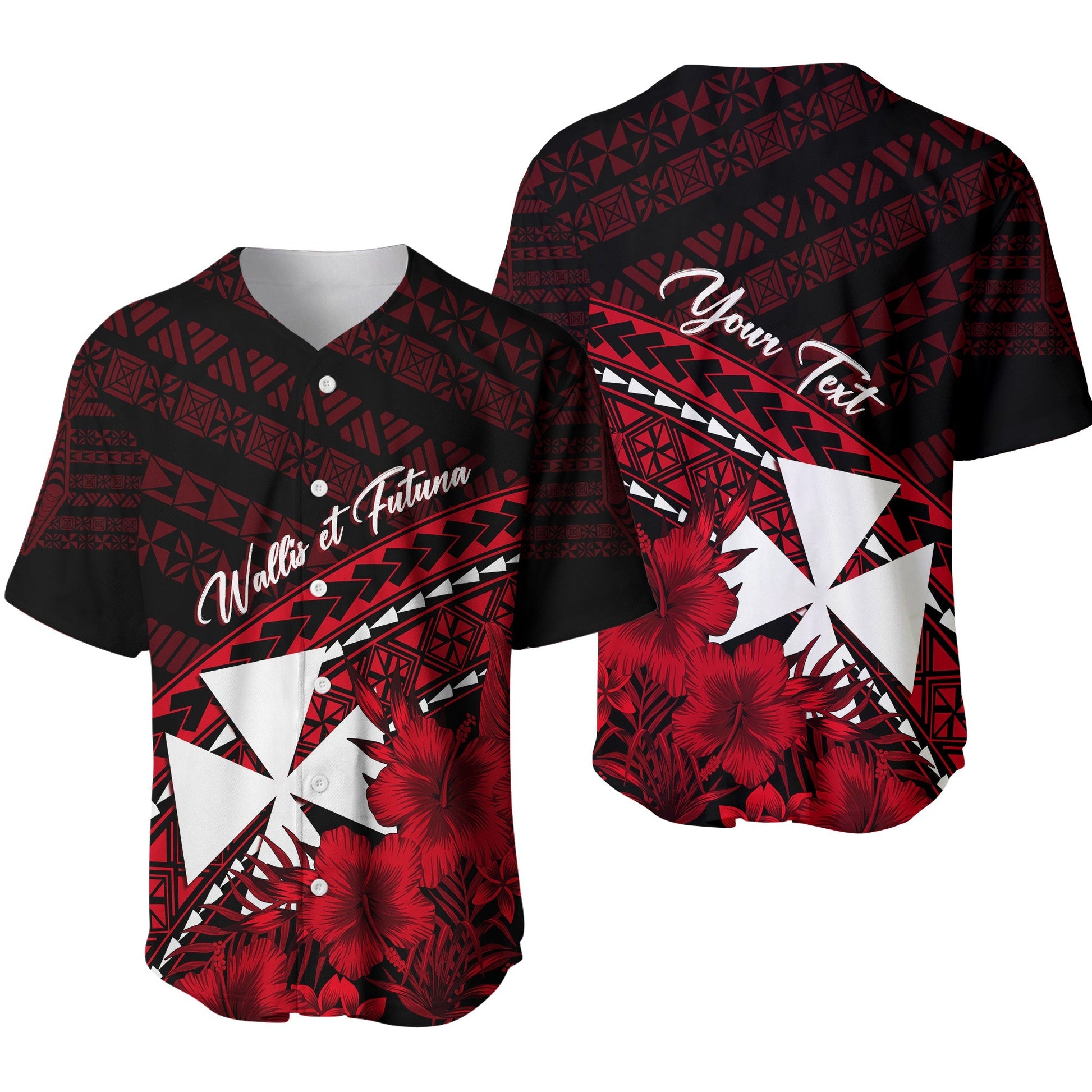Wallis et Futuna Personalised Baseball Jersey Tapa Hibiscus Vibes