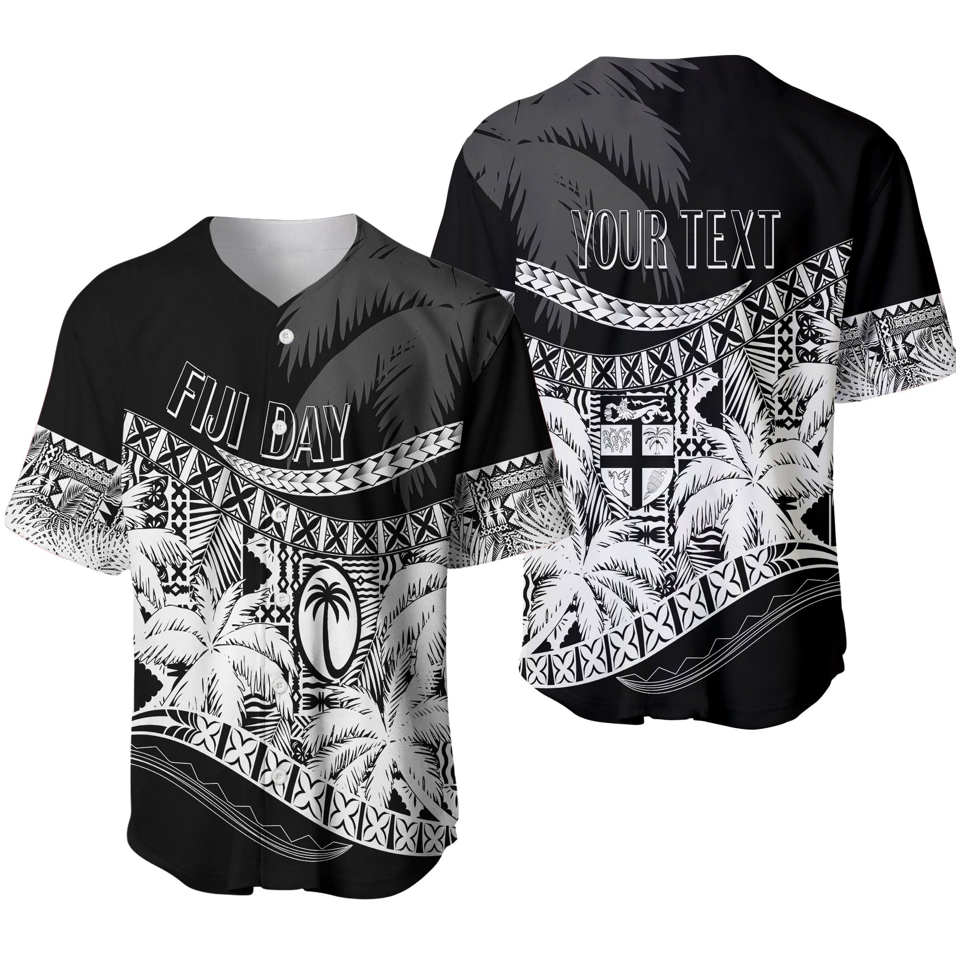 Personalised Fiji Day Baseball Jersey Flying Fijians Masi Kesa Style Black