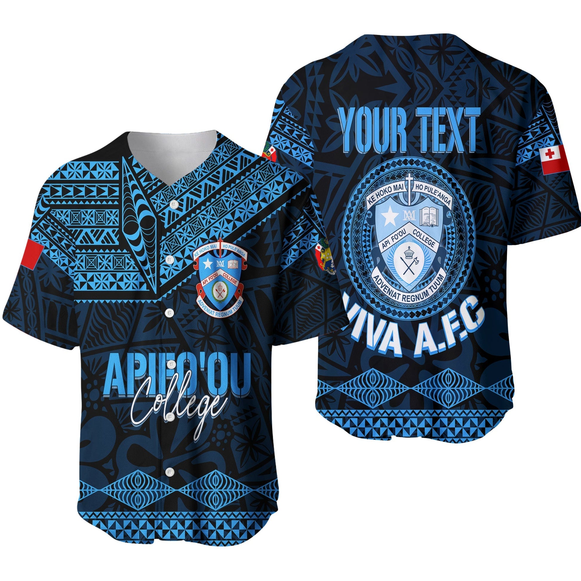 Personalised Tonga Apifo'ou College Baseball Jersey Viva AFC Black