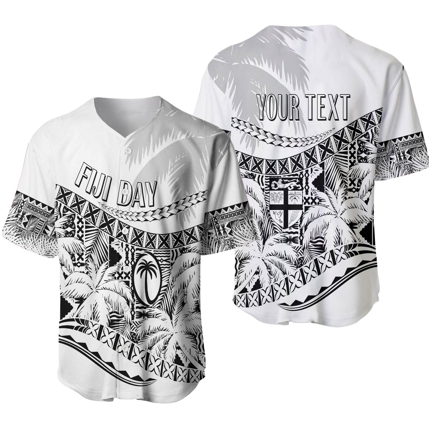 Personalised Fiji Day Baseball Jersey Flying Fijians Masi Kesa Style White