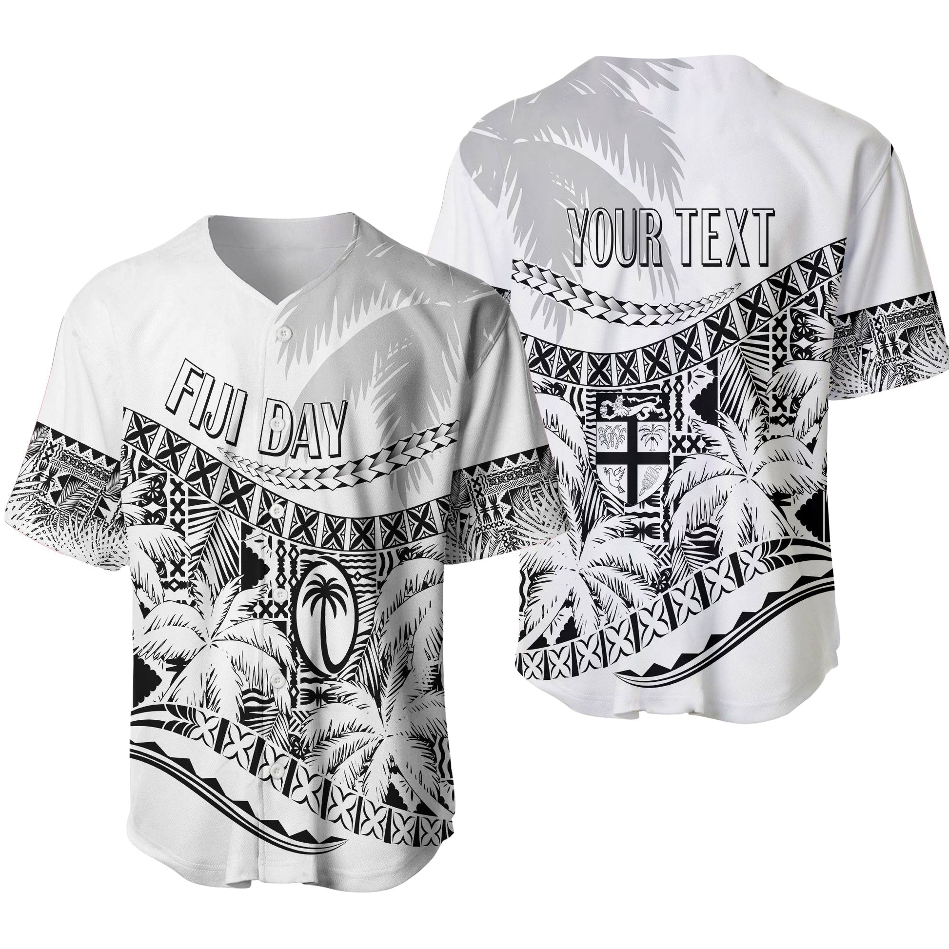 Personalised Fiji Day Baseball Jersey Flying Fijians Masi Kesa Style White