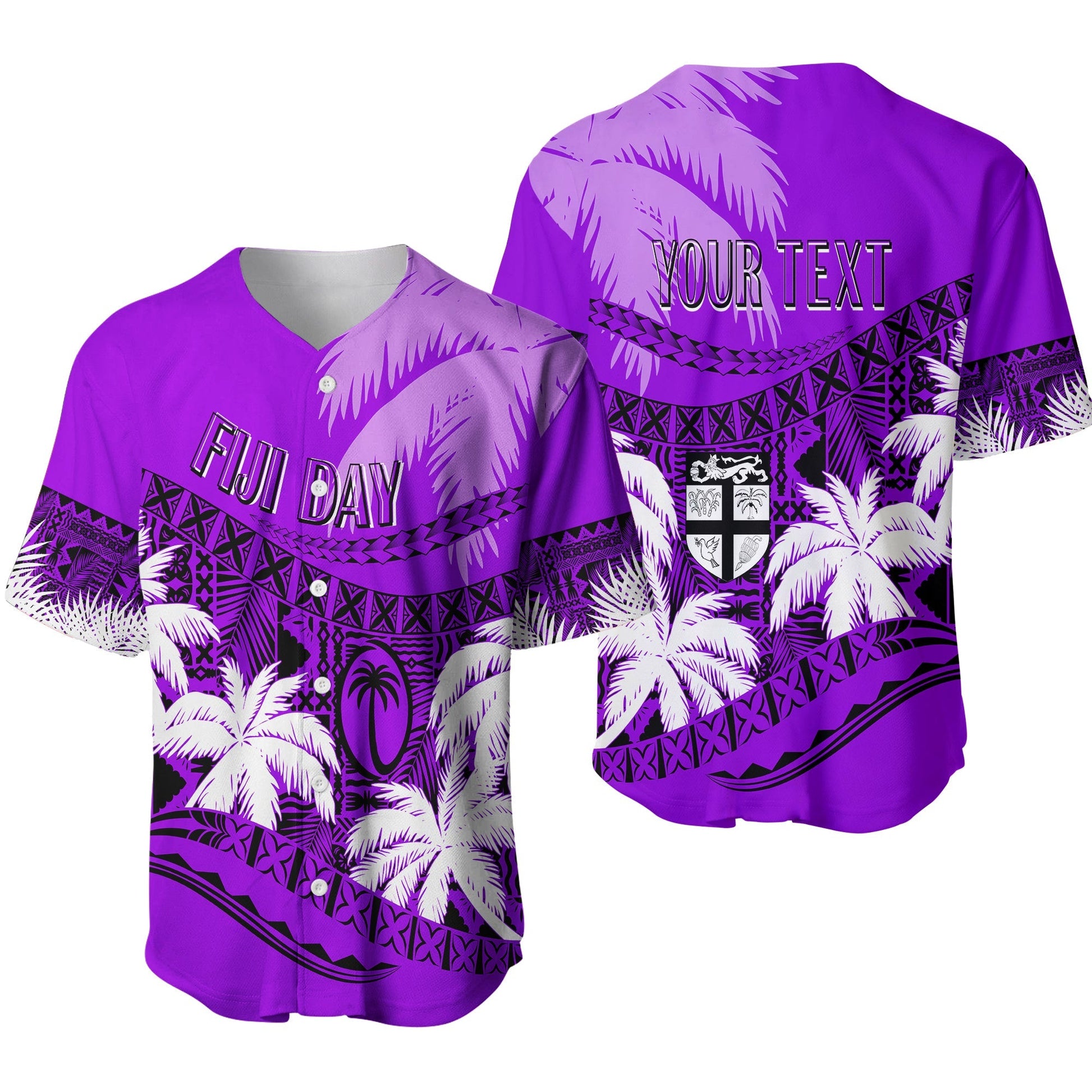 Personalised Fiji Day Baseball Jersey Flying Fijians Masi Kesa Style Violet
