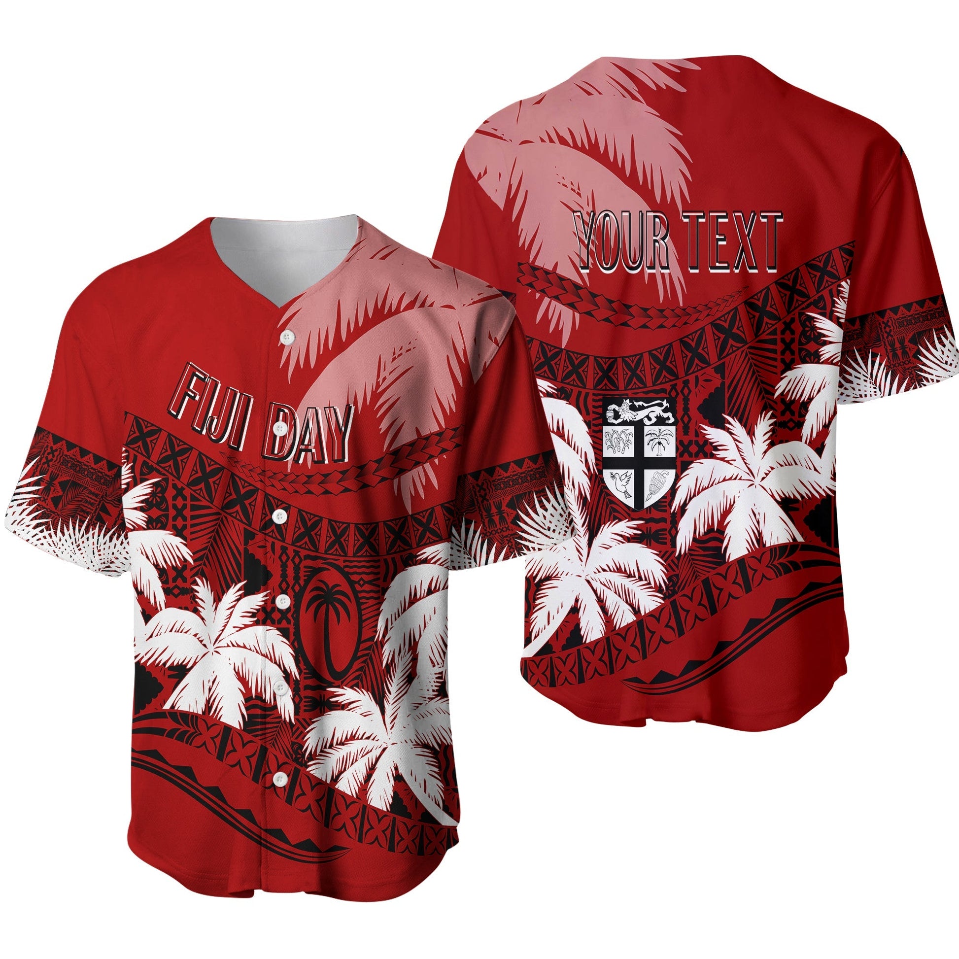 Personalised Fiji Day Baseball Jersey Flying Fijians Masi Kesa Style Red