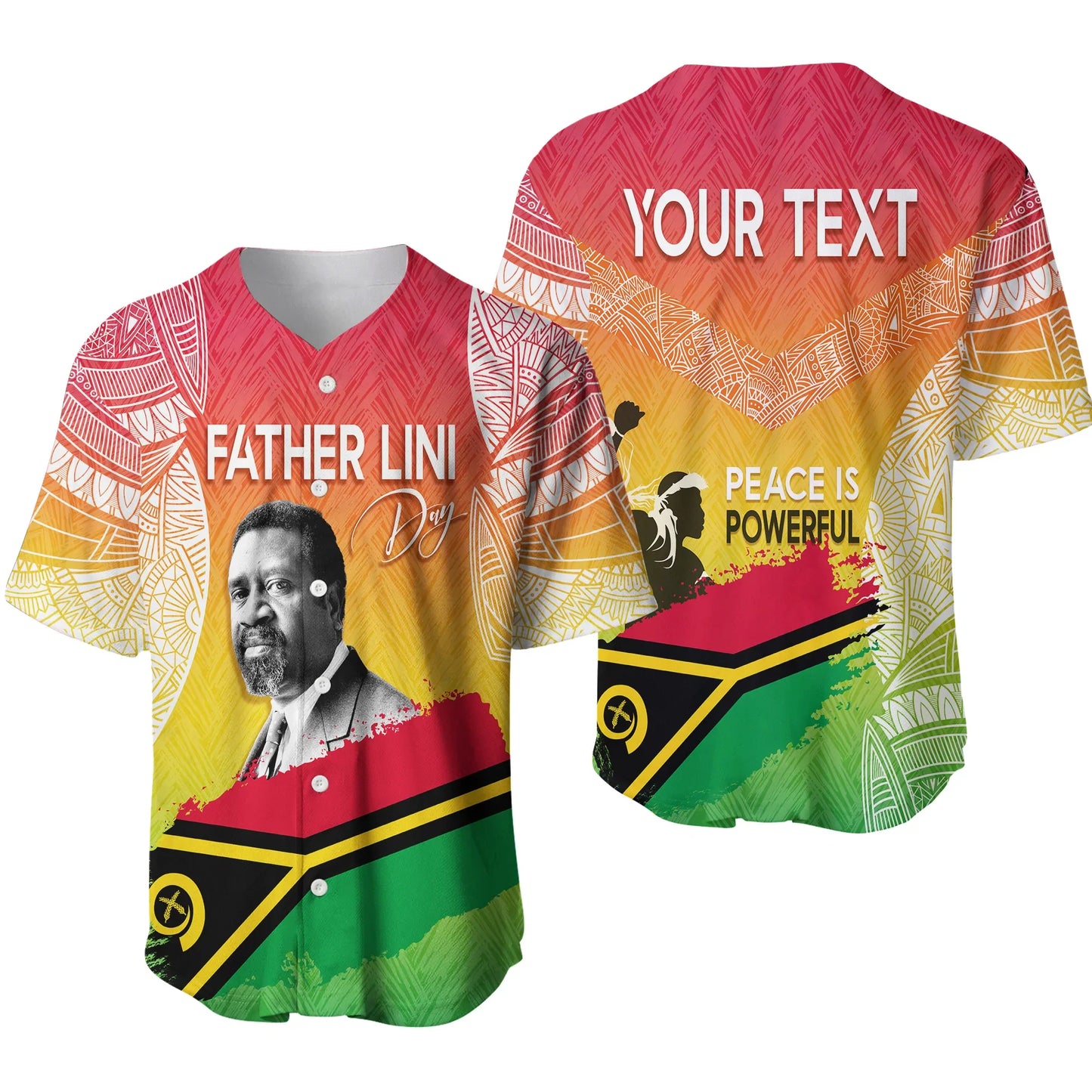 Vanuatu Father Lini Quote Baseball Jersey Flag Style White