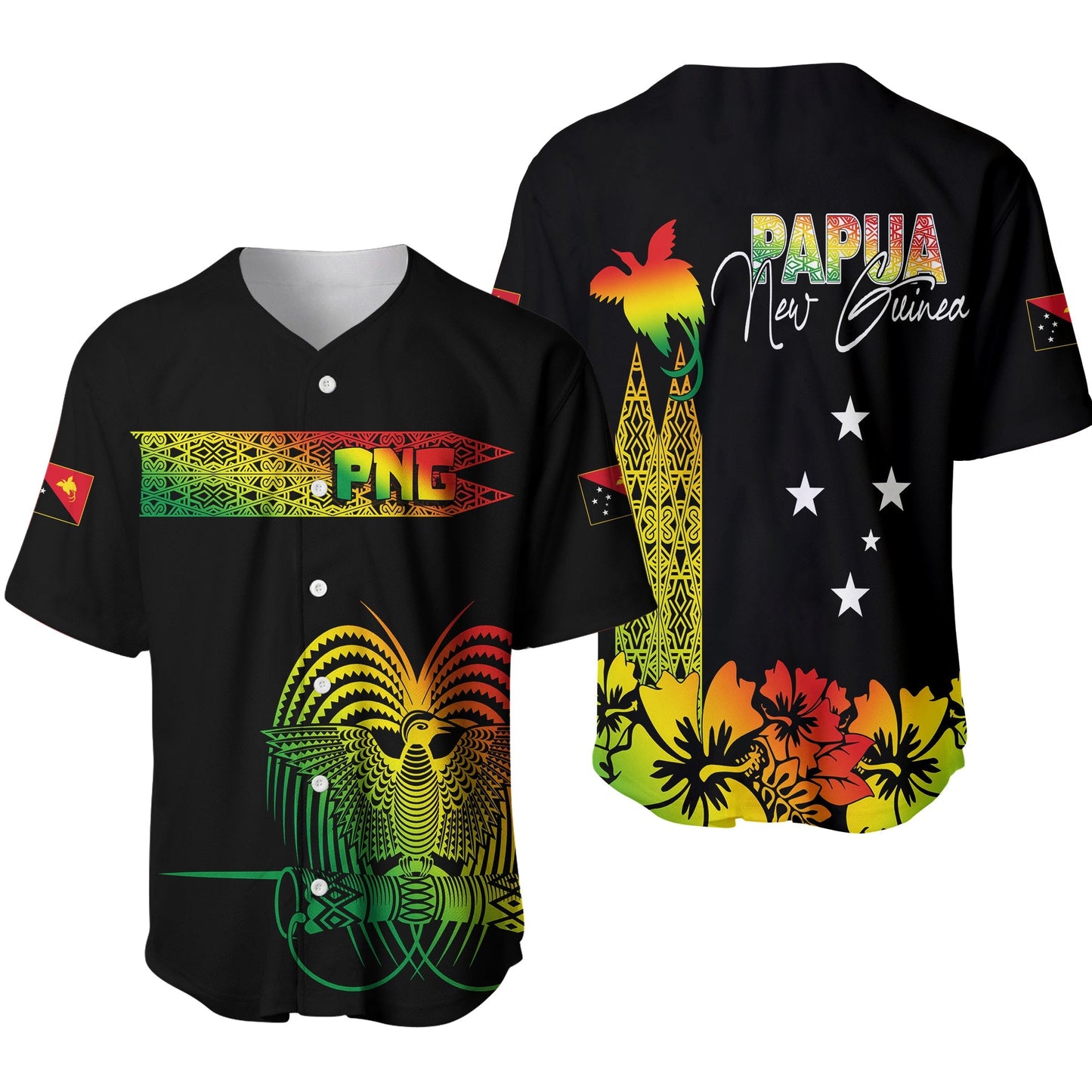 PNG Hibiscus Tribal Pattern Baseball Jersey Motuan Reggae Color
