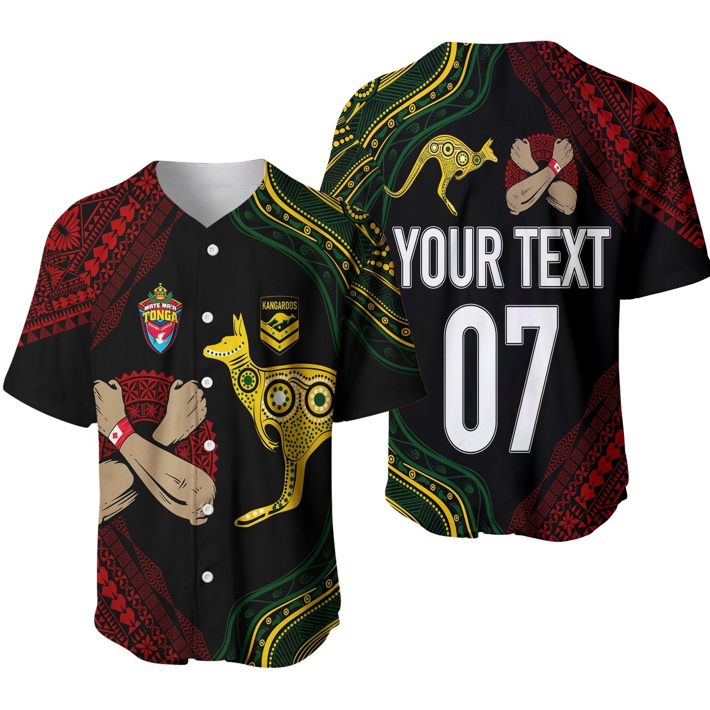 Personalised Aussie Kangaroos Mix Mate Maa Tonga Baseball Jersey Aboriginal with Kupesi