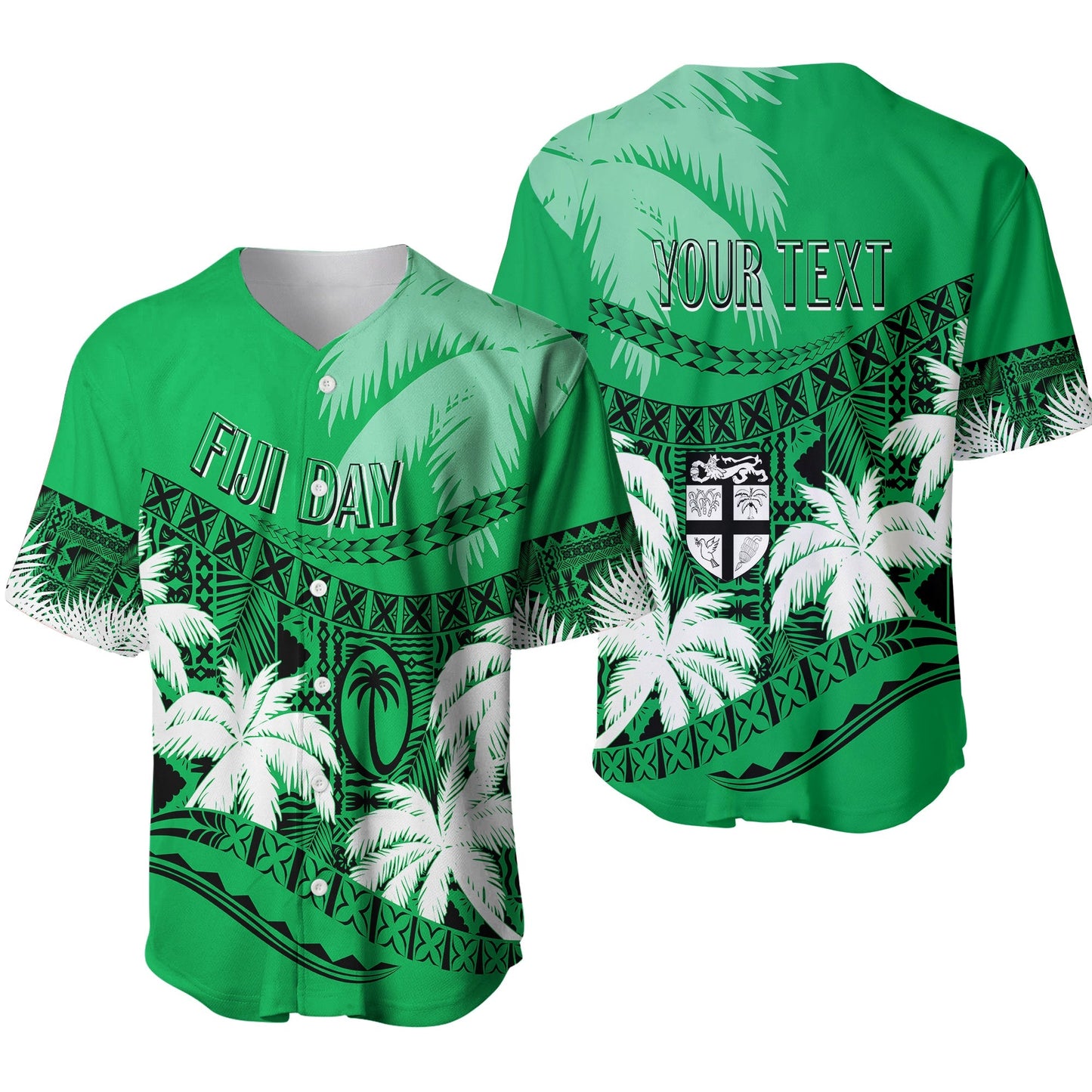 Personalised Fiji Day Baseball Jersey Flying Fijians Masi Kesa Style Green