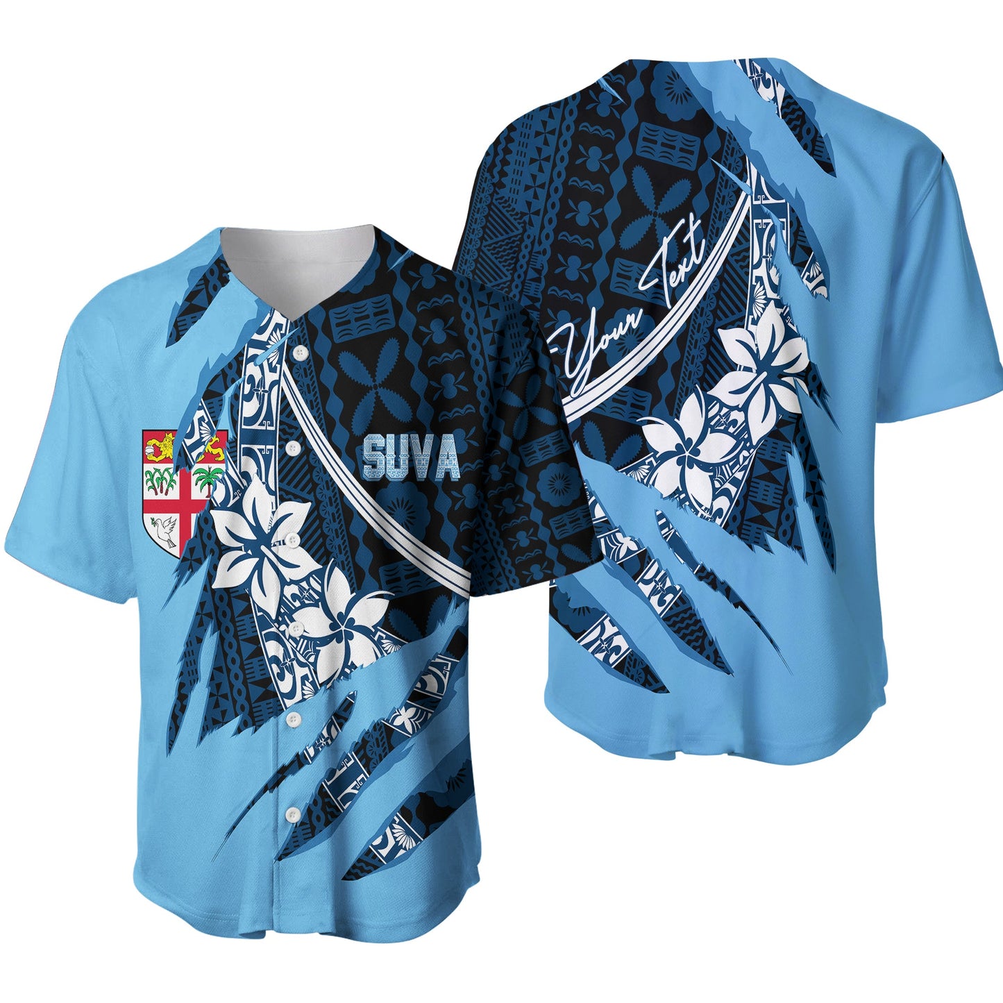 Fiji Suva Masi Pattern Personalised Baseball Jersey Claw Style