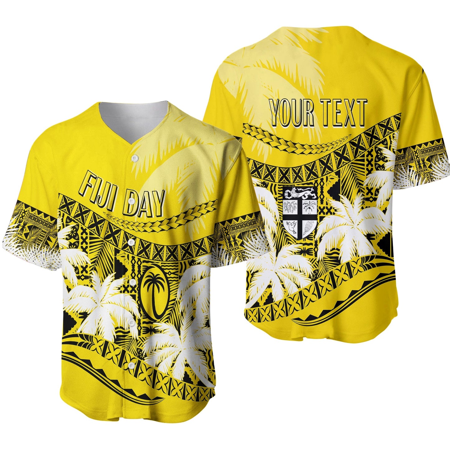 Personalised Fiji Day Baseball Jersey Flying Fijians Masi Kesa Style Gold