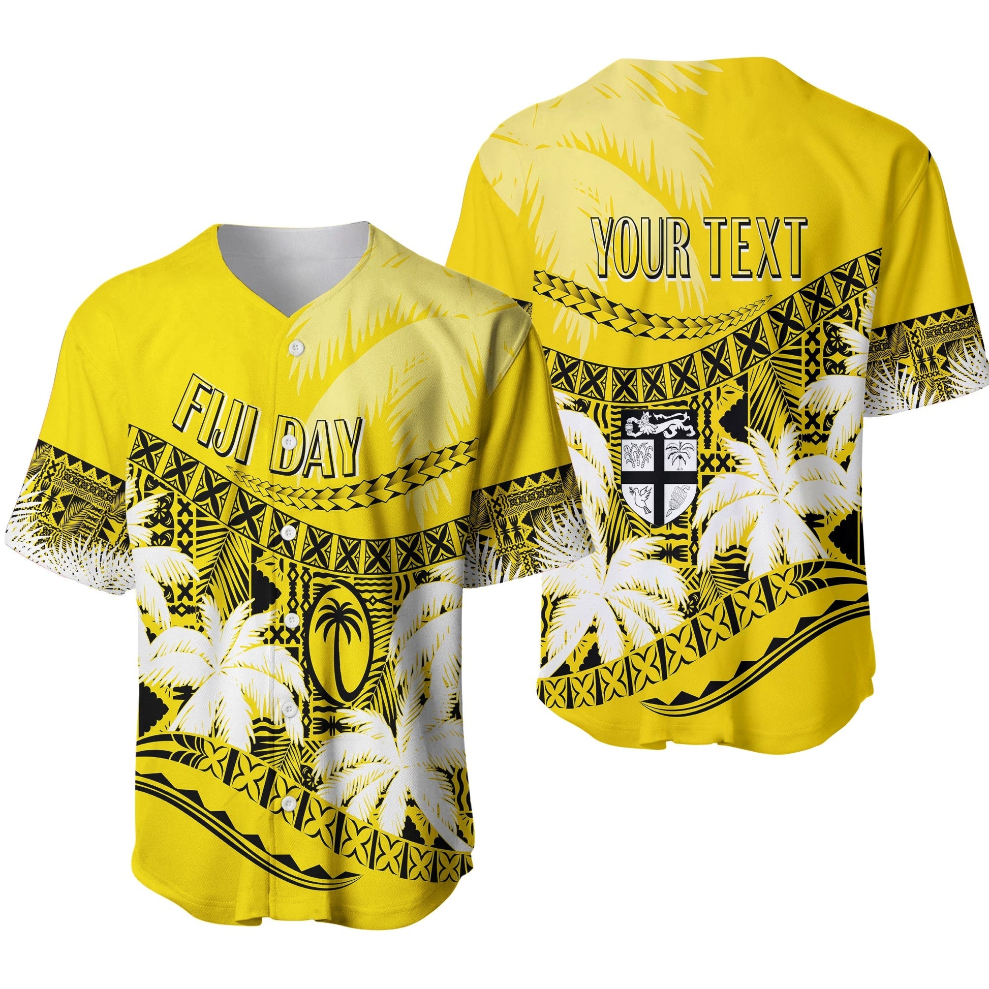 Personalised Fiji Day Baseball Jersey Flying Fijians Masi Kesa Style Gold